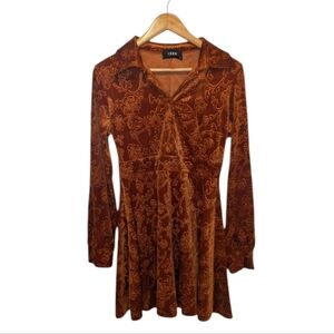 Cider Floral Jacquard Long Sleeve Rust Mini Dress Size Medium